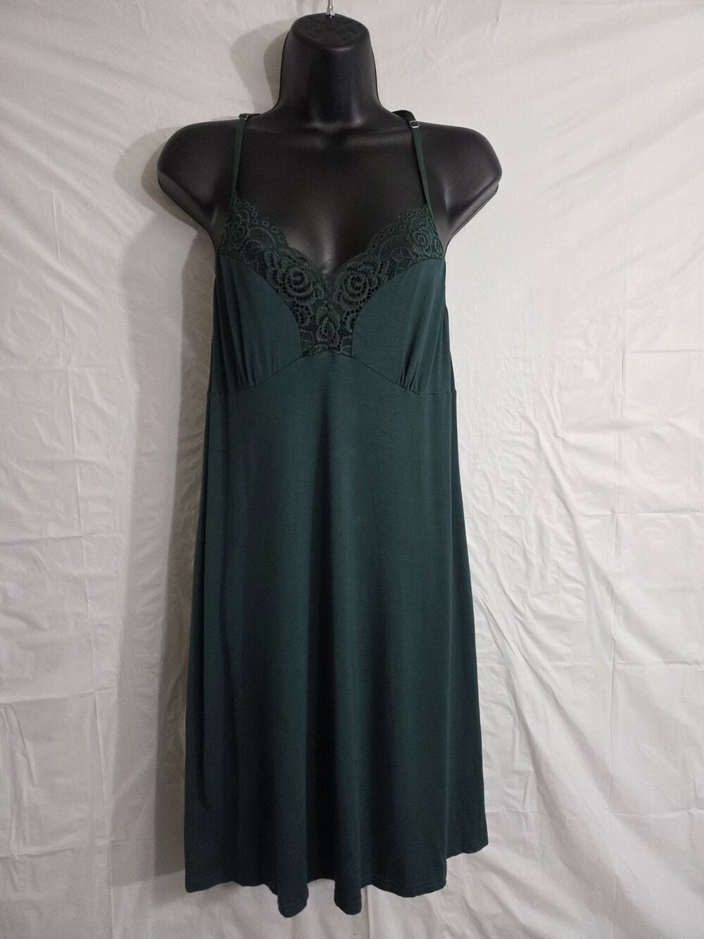 Ekouaer Slip Dress Sz Large Green Adjustable Straps Nightgown Lingerie Sexy Lace